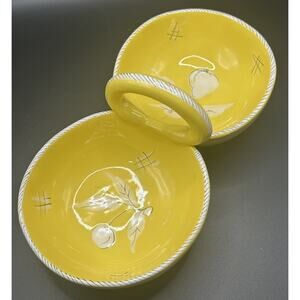 Vintage Italian Peasant Village Yellow Ceramic Divided Serving Bowl w/ Handle